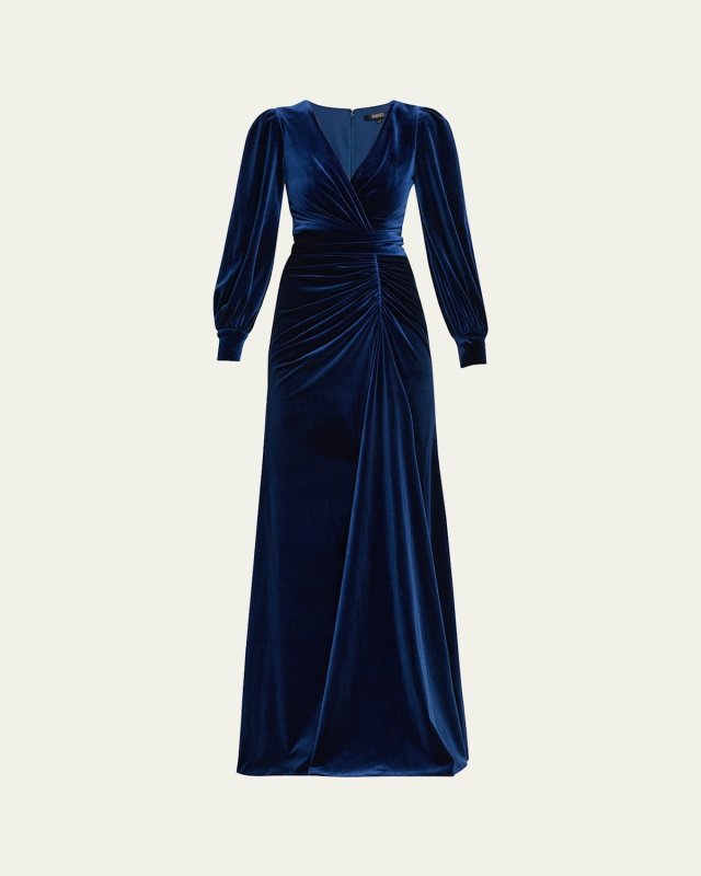 Pleated A-Line Velvet Gown